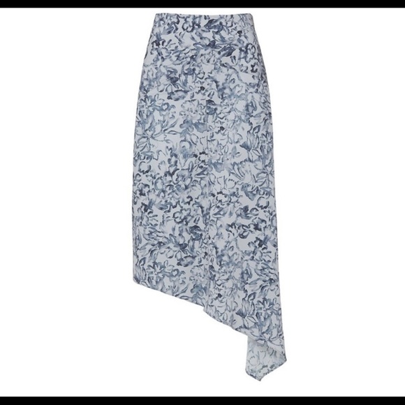 Victor Alfaro Collection - Asymmetrical Hem Skirt - Blue and White MIDI Skirt - Picture 3 of 3